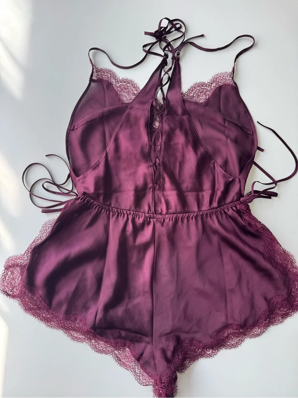 Victoria’s Secret Plum Satin Lace Teddy Romper XS NWT